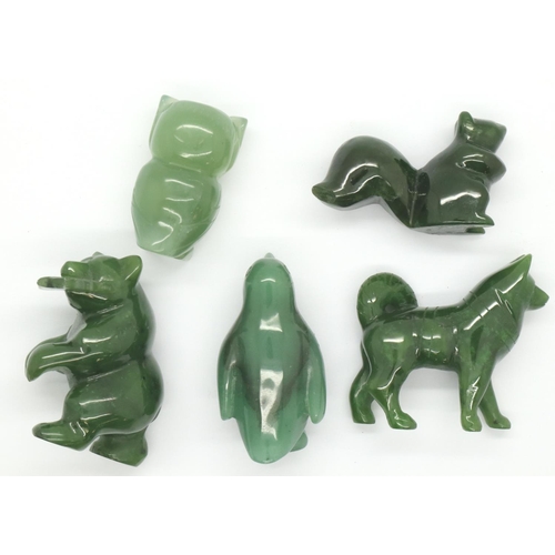 107 - Five green jade carved animal figures. P&P Group 1 (£14+VAT for the first lot and £1+VAT for subsequ... 