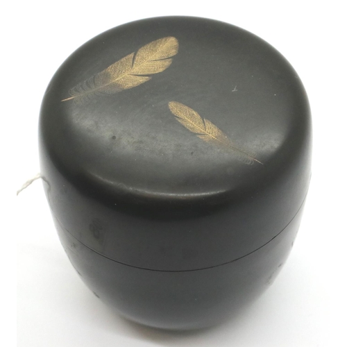 108 - Bakelite lidded pot with feather decoration, H: 70 mm. P&P Group 1 (£14+VAT for the first lot and £1... 