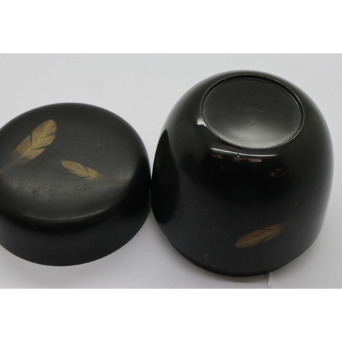 108 - Bakelite lidded pot with feather decoration, H: 70 mm. P&P Group 1 (£14+VAT for the first lot and £1... 