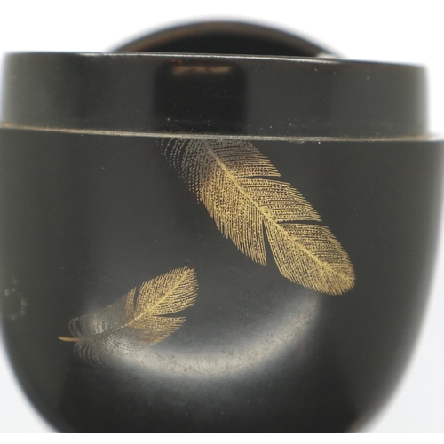 108 - Bakelite lidded pot with feather decoration, H: 70 mm. P&P Group 1 (£14+VAT for the first lot and £1... 