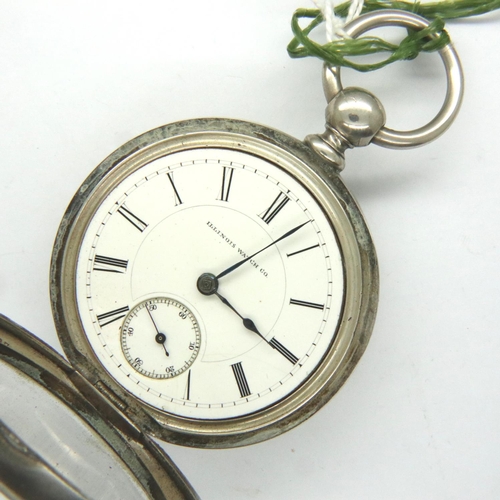 128 - Antique key wind open face Dueber coin case Springfield Illinois pocket watch with key, D: 53 mm. P&... 