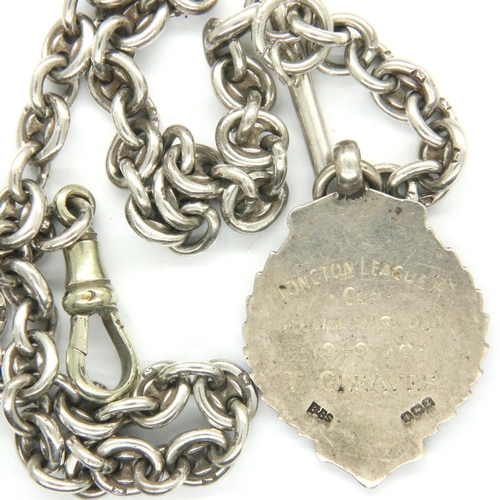 129 - Hallmarked silver Albert watch chain, L: 30 cm, 39g. P&P Group 1 (£14+VAT for the first lot and £1+V... 