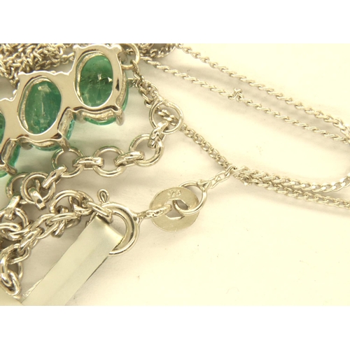 24 - Zambian emerald and white topaz sterling silver necklace, with certificate. P&P Group 1 (£14+VAT for... 