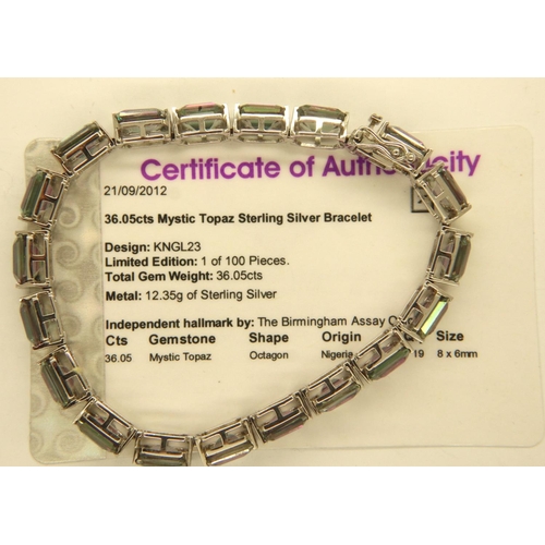 34 - Mystic topaz sterling silver bracelet, with certificate, gem weight 36g. P&P Group 1 (£14+VAT for th... 