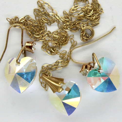 4 - Boxed Elizabeth Duke 9ct gold chain with heart shape crystal pendant and matching earrings. P&P Grou... 