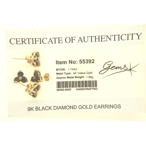 44 - 9ct gold black diamond set earrings, with certificate, combined 2.3g. P&P Group 1 (£14+VAT for the f... 