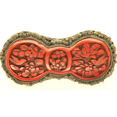 70 - Silver and coral Victorian brooch, L: 50 mm. P&P Group 1 (£14+VAT for the first lot and £1+VAT for s... 