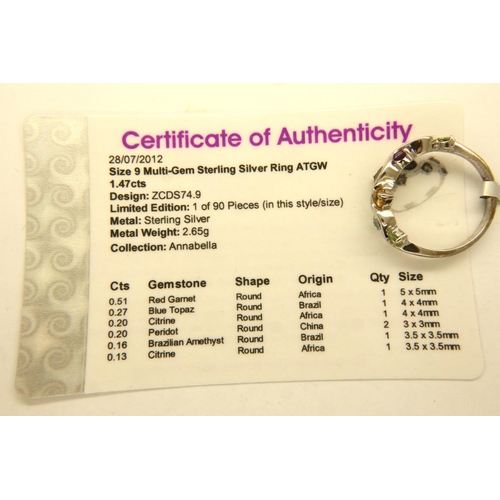 75 - Five stone set silver rings with certificates. P&P Group 1 (£14+VAT for the first lot and £1+VAT for... 