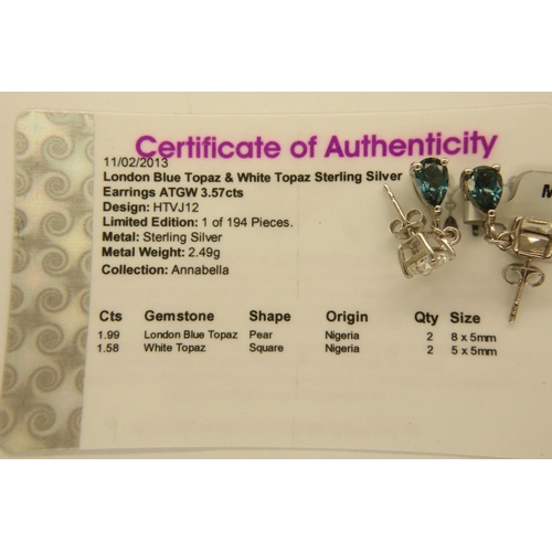 81 - Four pairs of stone set silver earrings, with certificates, to include labradorite, sapphire, black ... 