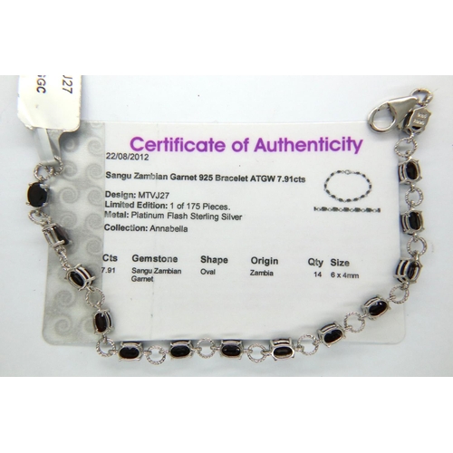 88 - Silver multi gemstone bracelet and a silver garnet bracelet, with certificates. Silver L: 20 cm, Mul... 