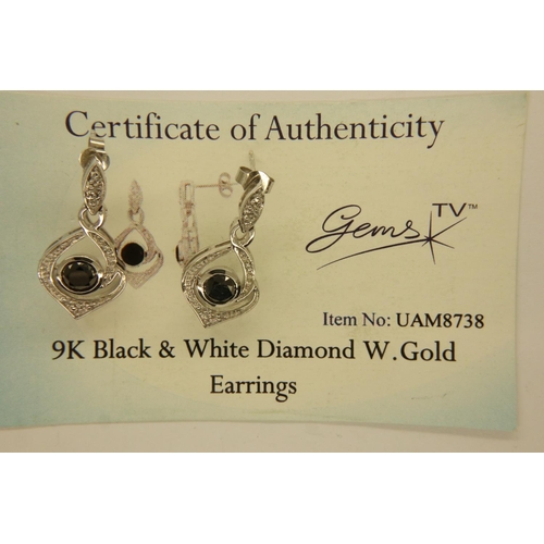 9 - 9ct white gold black and white diamond set earrings, with certificates, combined 6.3g. P&P Group 1 (... 