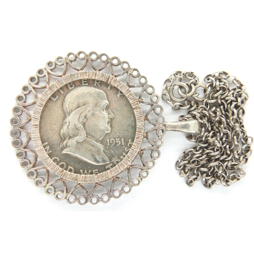 97 - Silver American half dollar pendant necklace, L: 46 cm, 23g. P&P Group 1 (£14+VAT for the first lot ... 