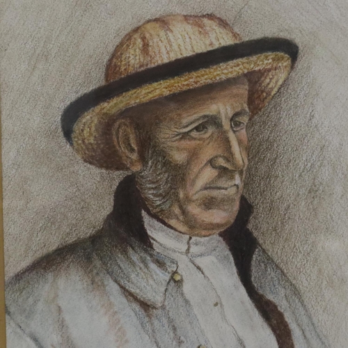 3002 - Unattributed early 20th century pastel on paper, elderly gentleman, unsigned, 17 x 26 cm. P&P Group ... 