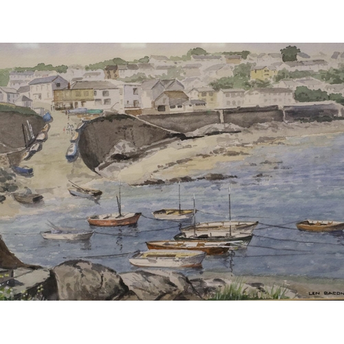 3003 - Len Bacon (20th century): watercolour on paper, South England harbour scene, signed, 35 x 24 cm. Not... 