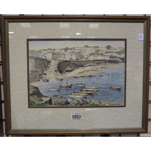 3003 - Len Bacon (20th century): watercolour on paper, South England harbour scene, signed, 35 x 24 cm. Not... 