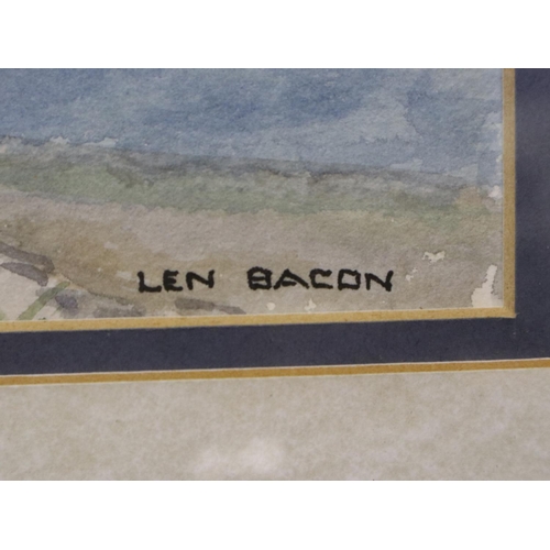 3003 - Len Bacon (20th century): watercolour on paper, South England harbour scene, signed, 35 x 24 cm. Not... 