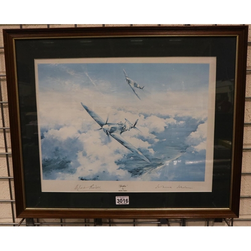 3016 - Robert Taylor (b. 1946): colour print, Spitfire, pencil signed by Douglas Bader and Johnnie Johnson,... 