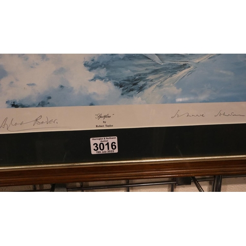 3016 - Robert Taylor (b. 1946): colour print, Spitfire, pencil signed by Douglas Bader and Johnnie Johnson,... 