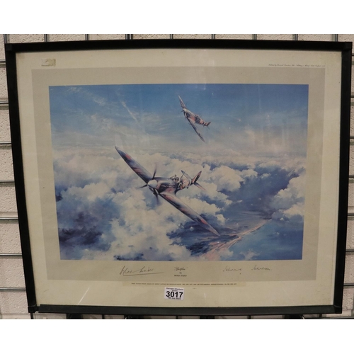 3017 - Robert Taylor (b. 1946): colour print, Spitfire, pencil signed by Douglas Bader and Johnnie Johnson,... 