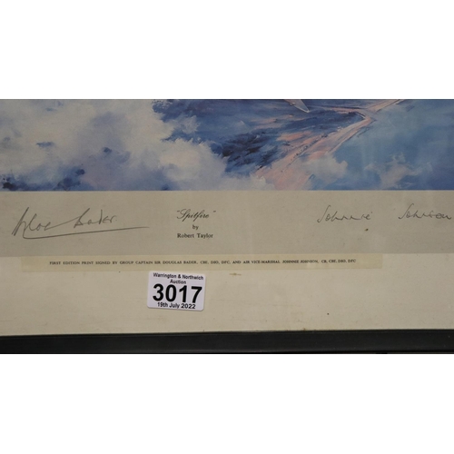 3017 - Robert Taylor (b. 1946): colour print, Spitfire, pencil signed by Douglas Bader and Johnnie Johnson,... 