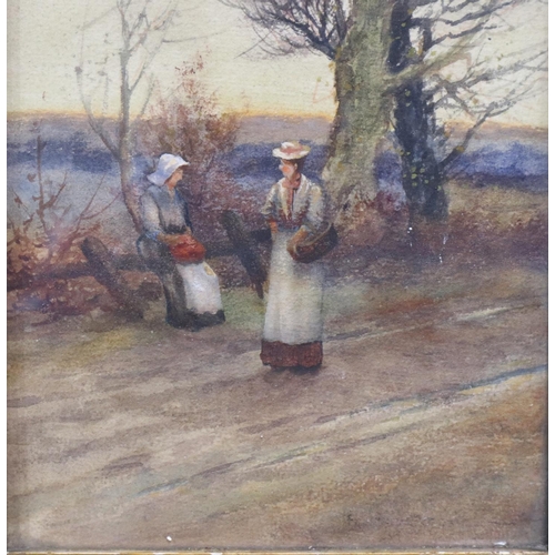 3022 - An unattributed 19th century watercolour, figures on a country lane, unsigned, 36 x 15 cm. Not avail... 