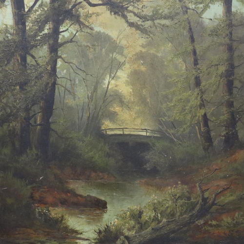 3024 - Ben H Fryar? (19th century): oil on board, An Old Bridge New Jersey America, label verso, 61 x 46 cm... 