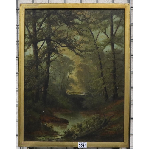 3024 - Ben H Fryar? (19th century): oil on board, An Old Bridge New Jersey America, label verso, 61 x 46 cm... 