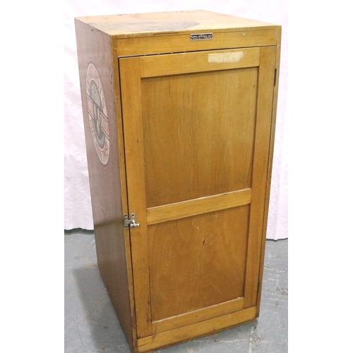 3051 - Oak Dewhursts Sylko cotton dispensing cabinet, front lift up glazed doors with metal slides, decals ... 