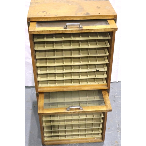 3051 - Oak Dewhursts Sylko cotton dispensing cabinet, front lift up glazed doors with metal slides, decals ... 