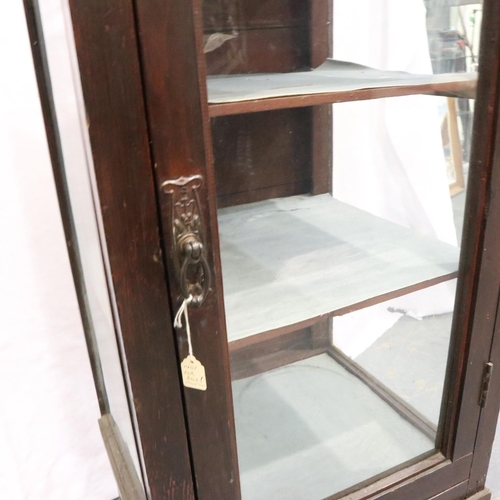 3054 - An early 20th century oak glazed shop display cabinet with two interior shelves. Not available for i... 