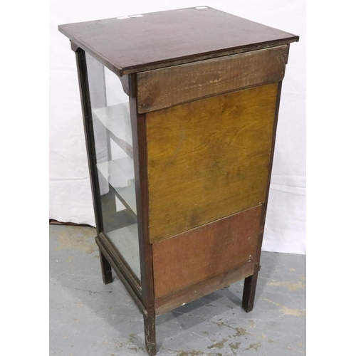 3054 - An early 20th century oak glazed shop display cabinet with two interior shelves. Not available for i... 