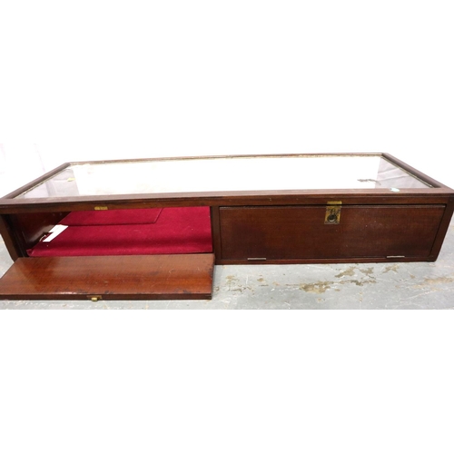 3055 - A late 19th/early 20th century counter top display cabinet with rear hinged doors, 122 x 45 x 20 cm ... 