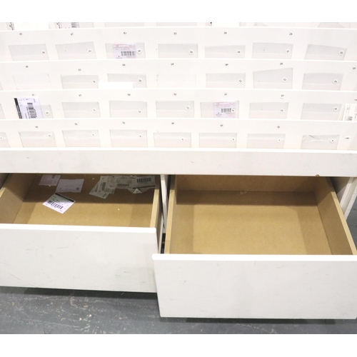 3058 - Three modern white retail display unit with drawers below, ideal card or record browsers, 123 x 56 x... 