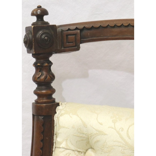 3062 - A Victorian walnut framed low seated parlour chair, more recently upholstered. Not available for in-... 