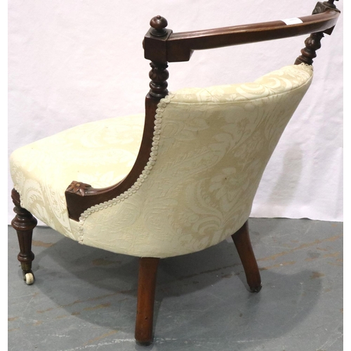 3062 - A Victorian walnut framed low seated parlour chair, more recently upholstered. Not available for in-... 