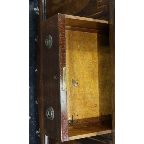 3064 - An Edwardian inlaid walnut bureau, the top fitted with drawers and pigeonholes above an unusual base... 