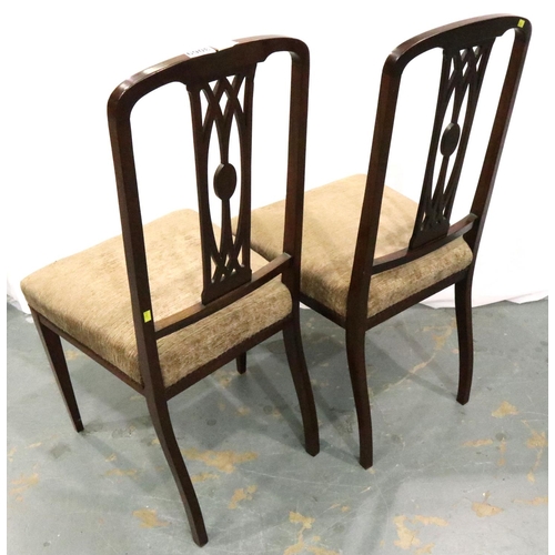 3069 - Pair of Edwardian inlaid mahogany bedroom chairs, with pierced backs. Not available for in-house P&P... 