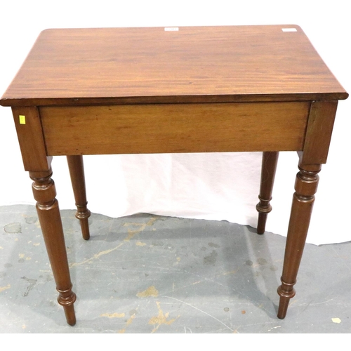 3077 - A Victorian mahogany two drawer writing table with turned supports, 75 x 47 x 72 cm H. Not available... 