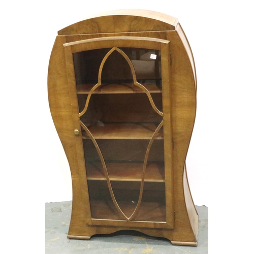 3079 - An Art Deco burr walnut single door glazed bookcase by Harris & Rose LTD, 70 x 28 x 119 cm H. Not av... 