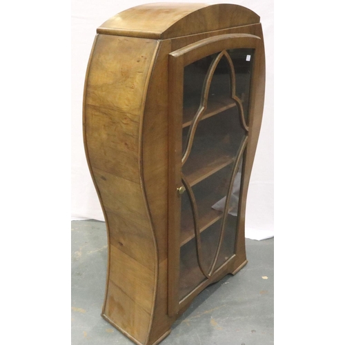 3079 - An Art Deco burr walnut single door glazed bookcase by Harris & Rose LTD, 70 x 28 x 119 cm H. Not av... 