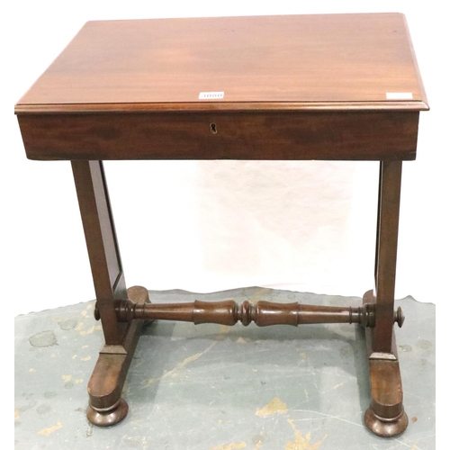 3080 - A Victorian single drawer writing table with turned supports, 71 x 46 x 82 cm H. Not available for i... 