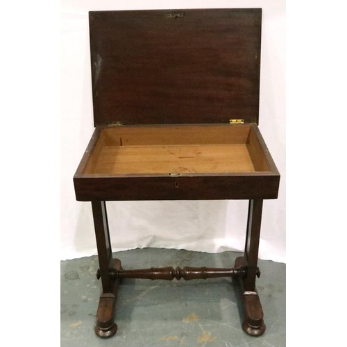 3080 - A Victorian single drawer writing table with turned supports, 71 x 46 x 82 cm H. Not available for i... 