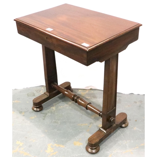 3080 - A Victorian single drawer writing table with turned supports, 71 x 46 x 82 cm H. Not available for i... 