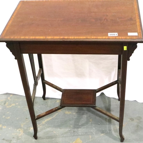 3081 - Goodall and Sons of Newcastle: An Edwardian inlaid walnut lamp table with crossed stretchers and und... 