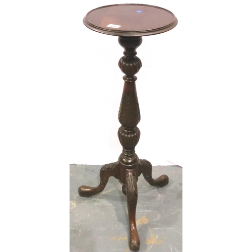 3084 - A Victorian carved mahogany torchere with carved column and tripod support, H: 92 cm. Not available ... 