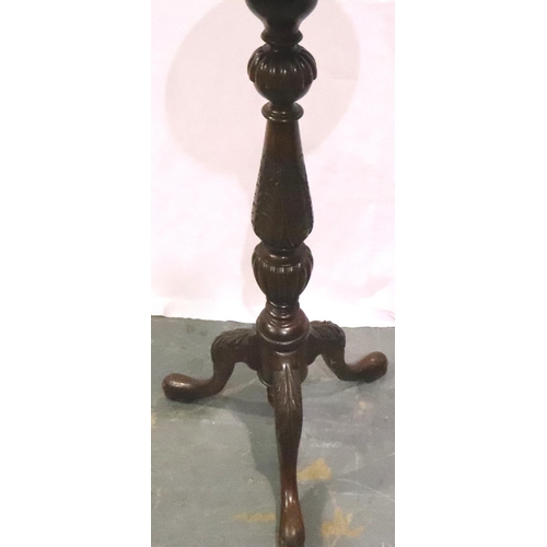 3084 - A Victorian carved mahogany torchere with carved column and tripod support, H: 92 cm. Not available ... 