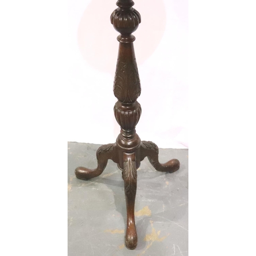 3084 - A Victorian carved mahogany torchere with carved column and tripod support, H: 92 cm. Not available ... 