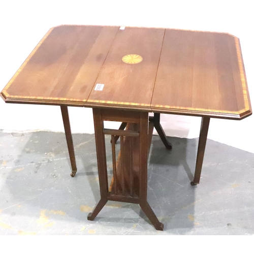 3090 - An Edwardian inlaid walnut Sutherland table, 82 x 62 x 64cm H open. Not available for in-house P&P, ... 