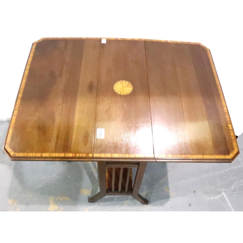 3090 - An Edwardian inlaid walnut Sutherland table, 82 x 62 x 64cm H open. Not available for in-house P&P, ... 