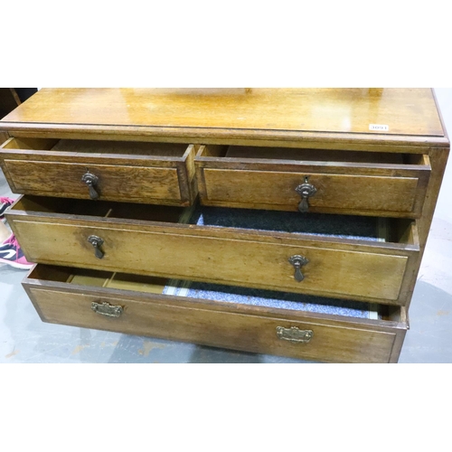 3091 - A Victorian oak dressing chest, of four drawers with swing mirror above. Not available for in-house ... 